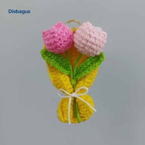 Pink Double Tulip Flower Keychain