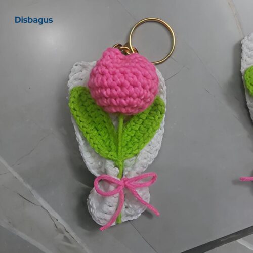 Pink Single Tulip Flower Keychain