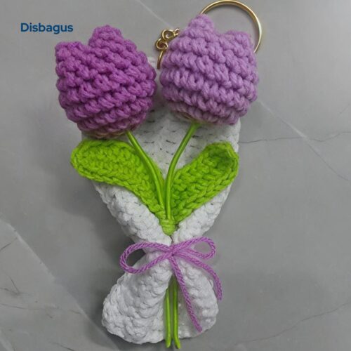 Purple Double Tulip Flower Keychain