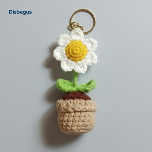White Flower Mini Pot Keychain